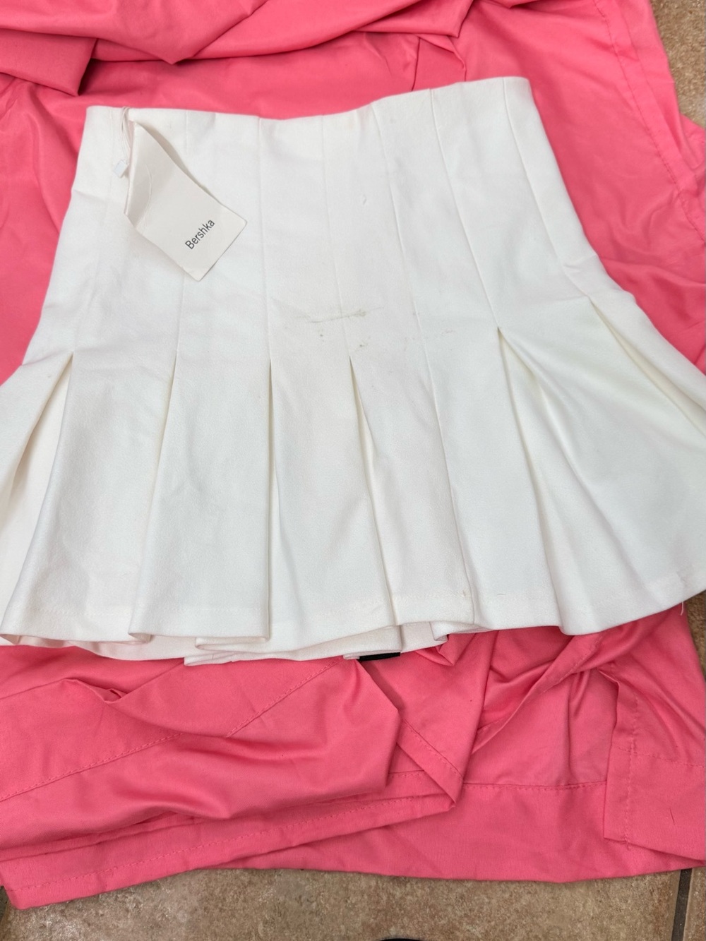 Bershka White Pleated Skater Mini Skirt